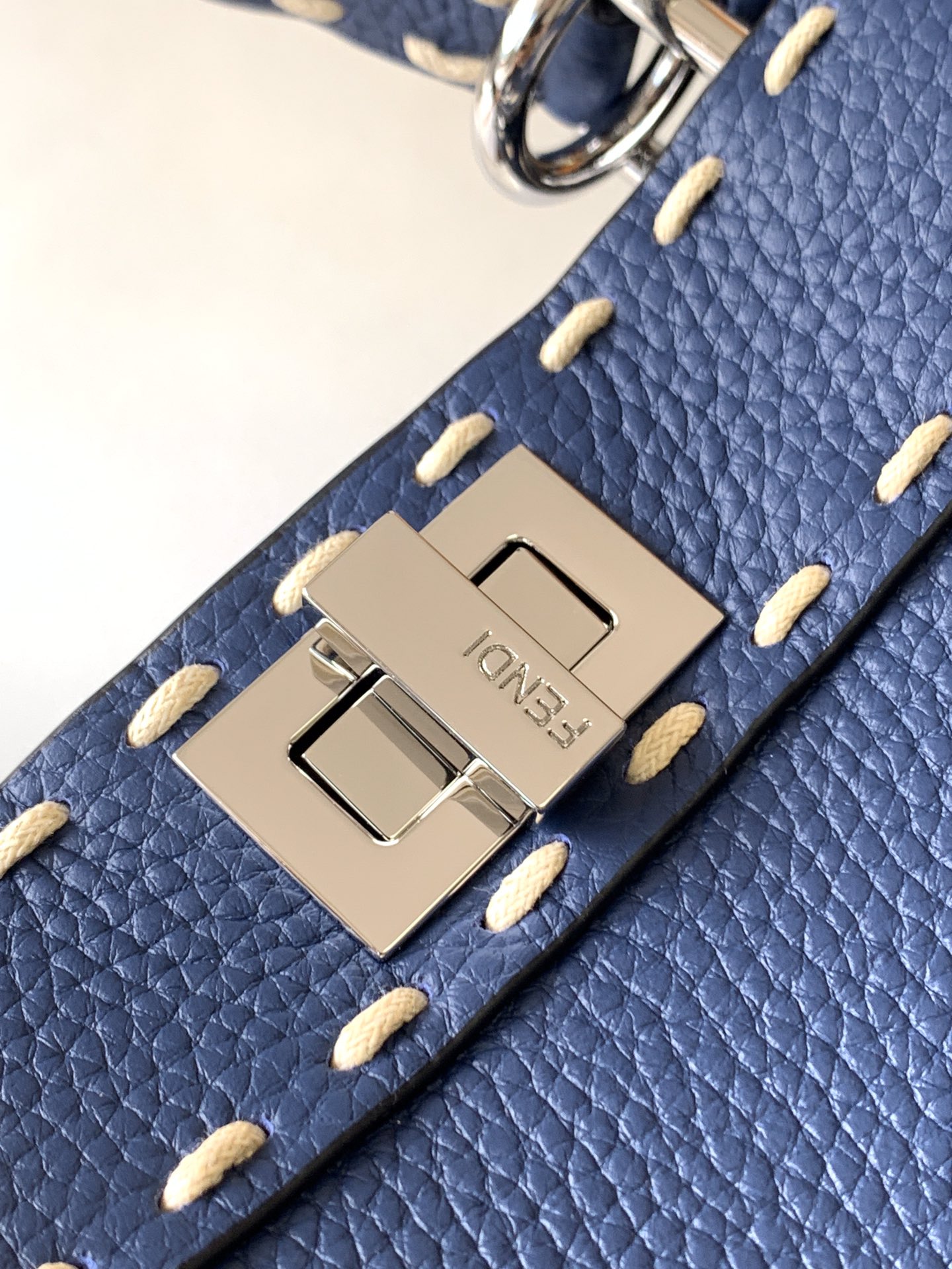 Fendi Peekaboo ISeeU Mini Blue Selleria Bag with 220 Hand-sewn Topstitches